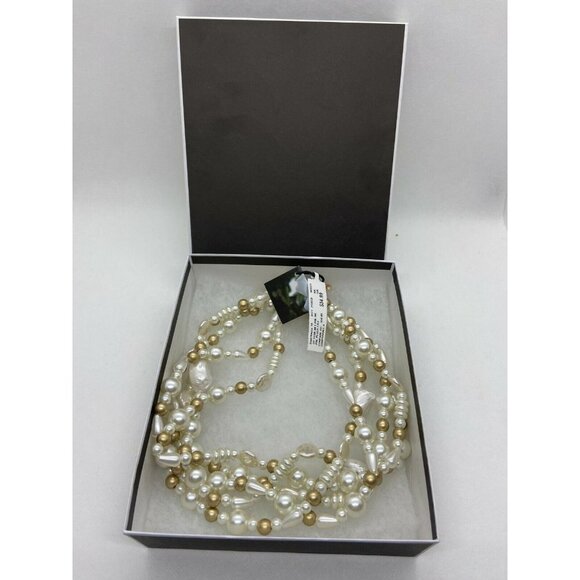 Mixed Pearls & Shells Multi Strand Necklace in Gold and White - Picture 7 of 9